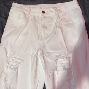 white straight ripped jeans from shein